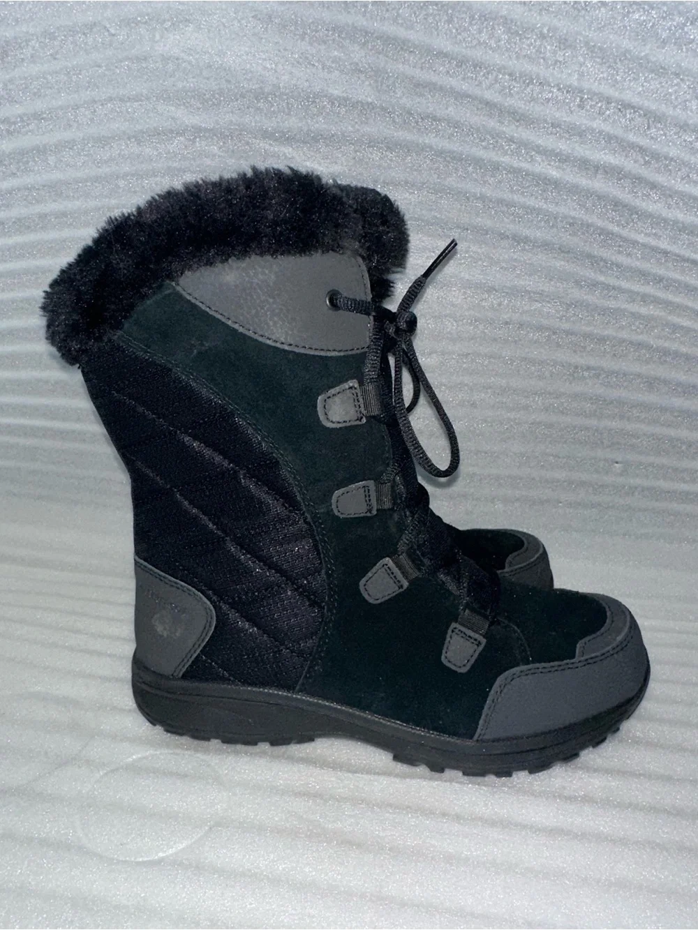 Columbia Black Winter Lace-Up Faux-Fur Trim Boots